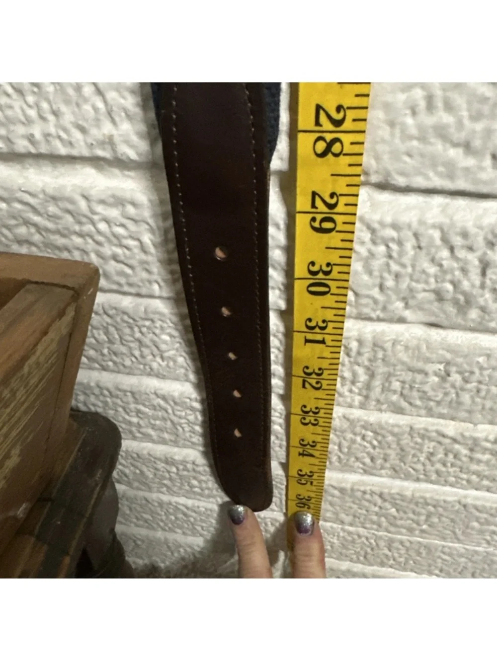 Vineyard Vines Navy Fish-Pattern Canvas Belt with Brown Leather 32